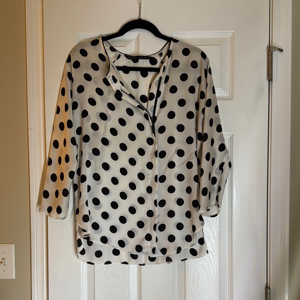Zara Monochrome Polka Dot Blouse